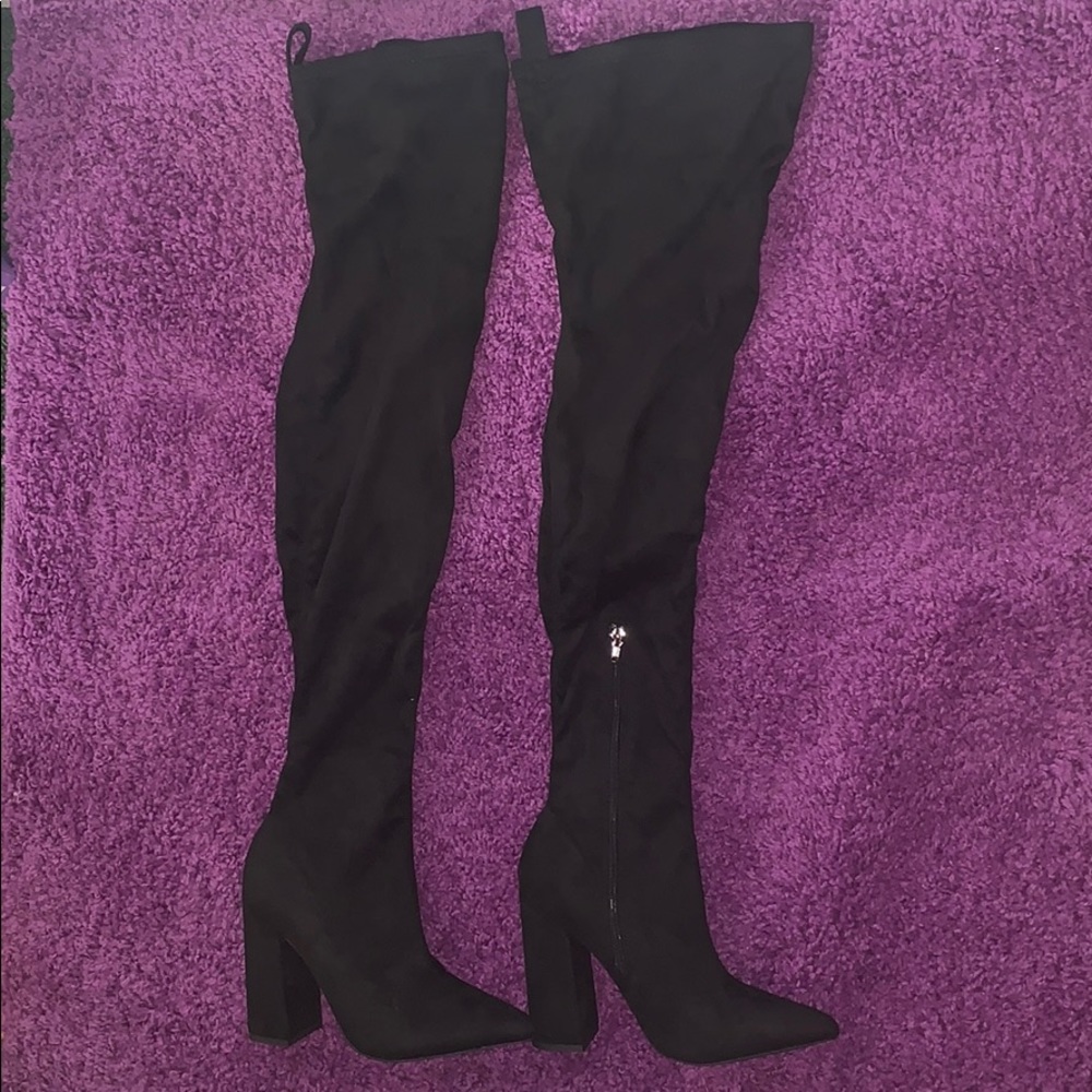 Missguided Black Faux Suede Thigh High Boots